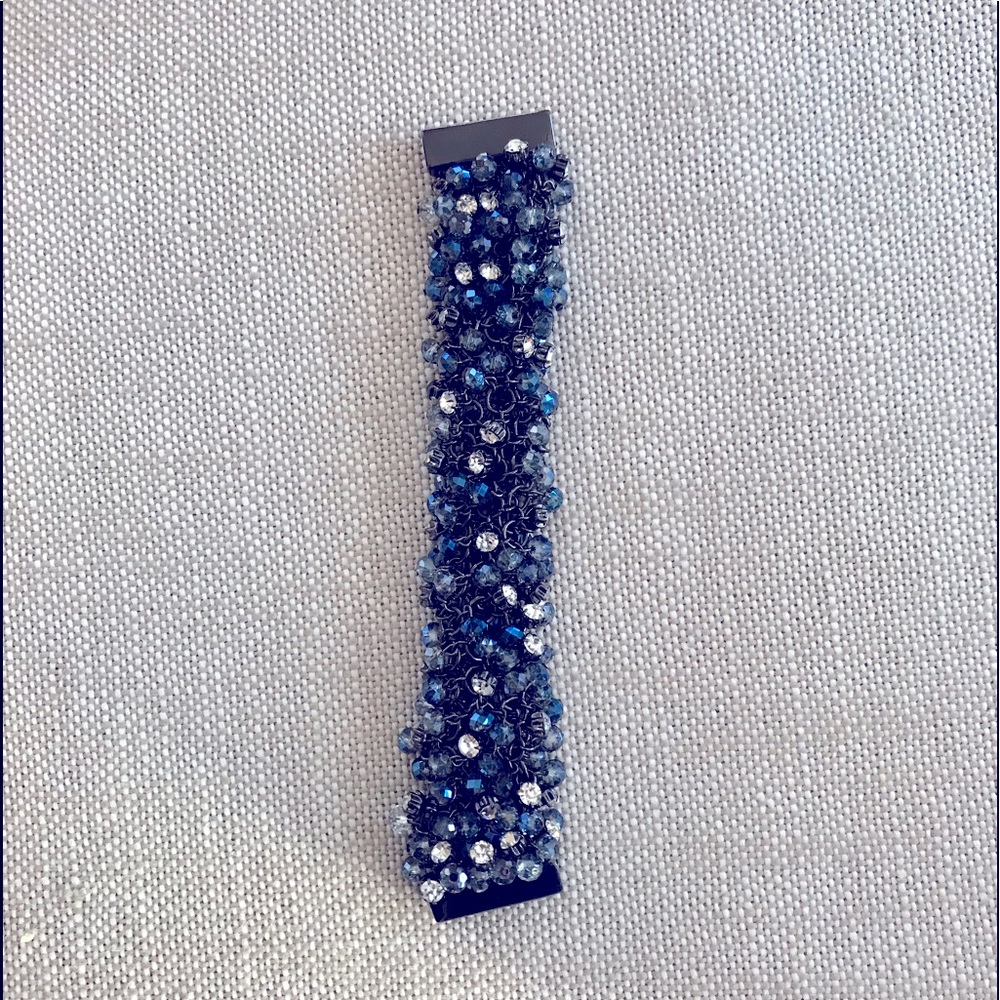 Chico’s Jeweled Blue/Black Magnetic Cuff Bracelet & Blue/Black Hoop Earrings